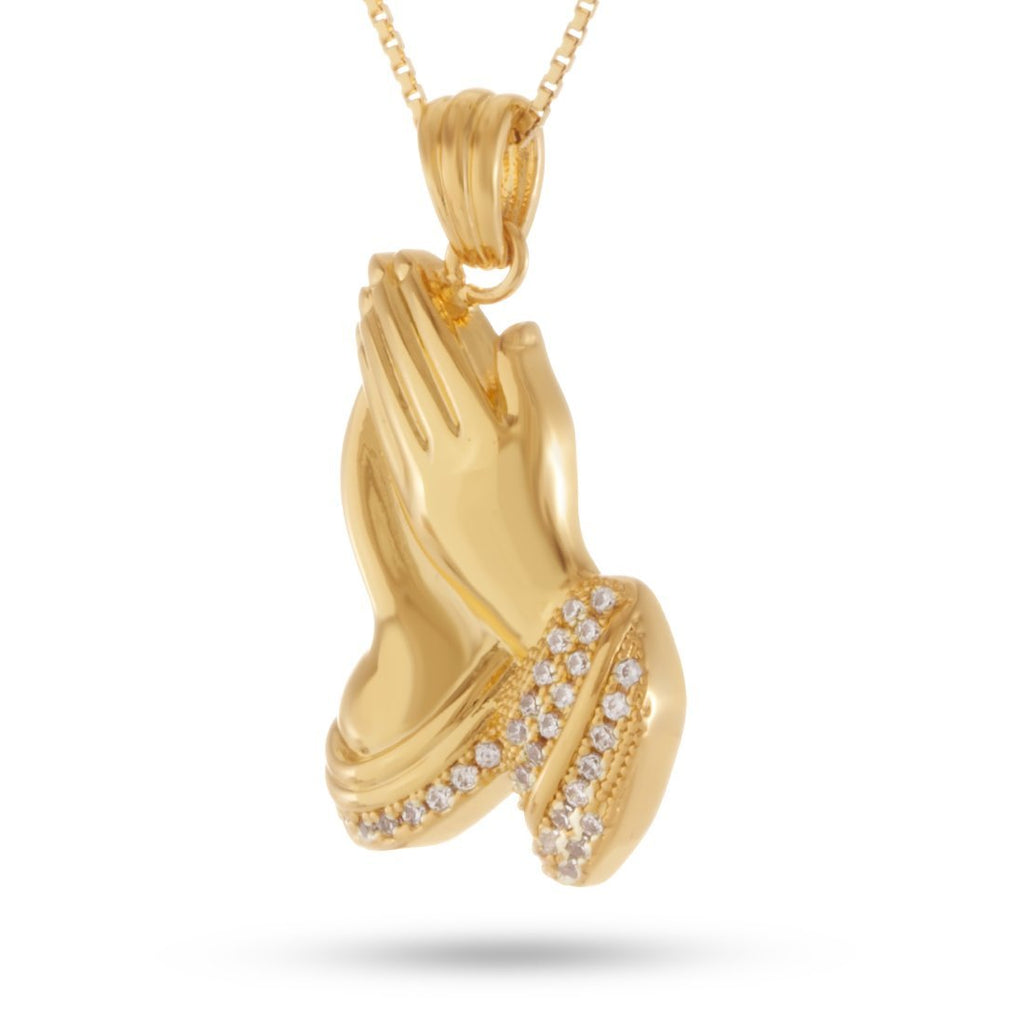 14K Gold Micro Praying Hands Necklace NKX10852