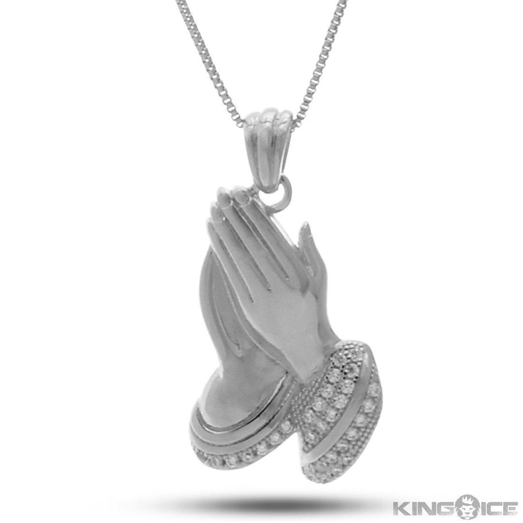 White Gold Micro Praying Hands Necklace NKX10852-Silver