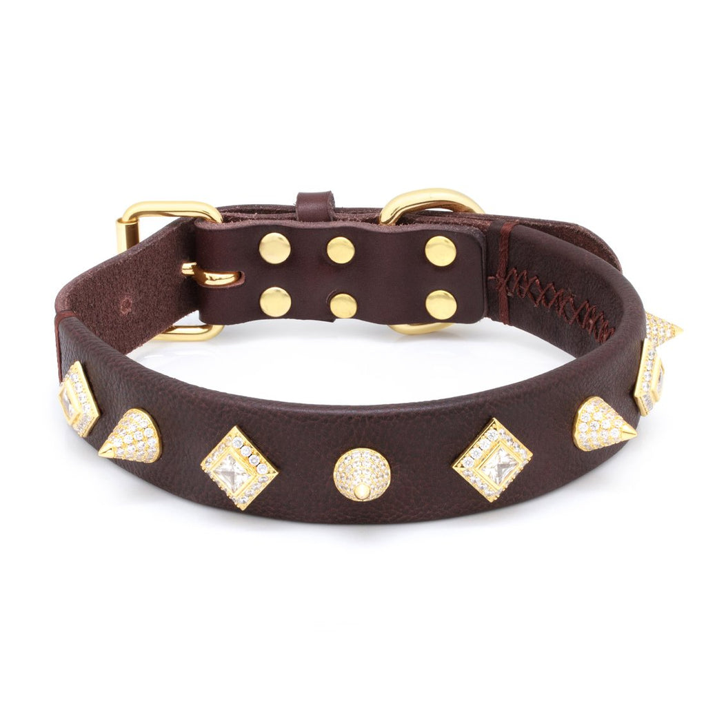 14K Gold Princess-Cut Spike Studded Dog Collar ACX14028