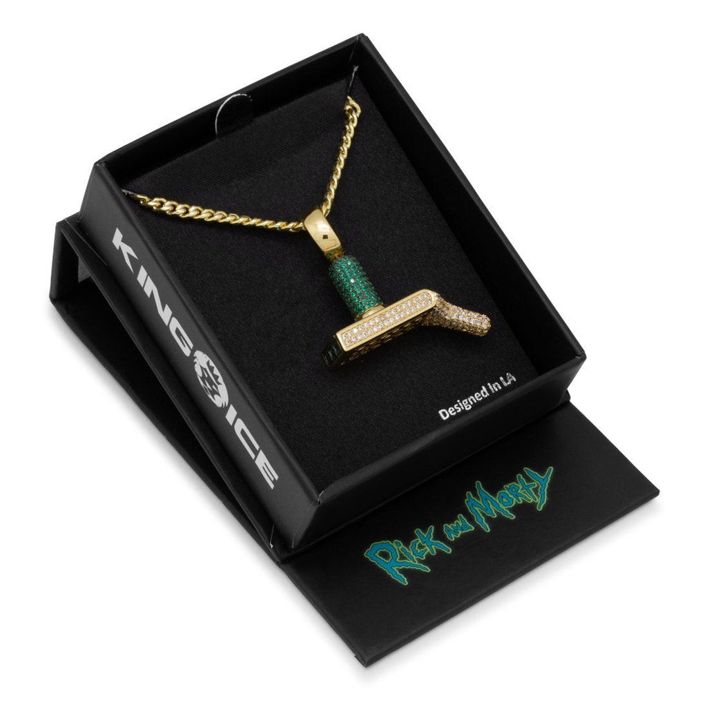14K Gold / M Rick and Morty x King Ice - Portal Gun Necklace NKX14225