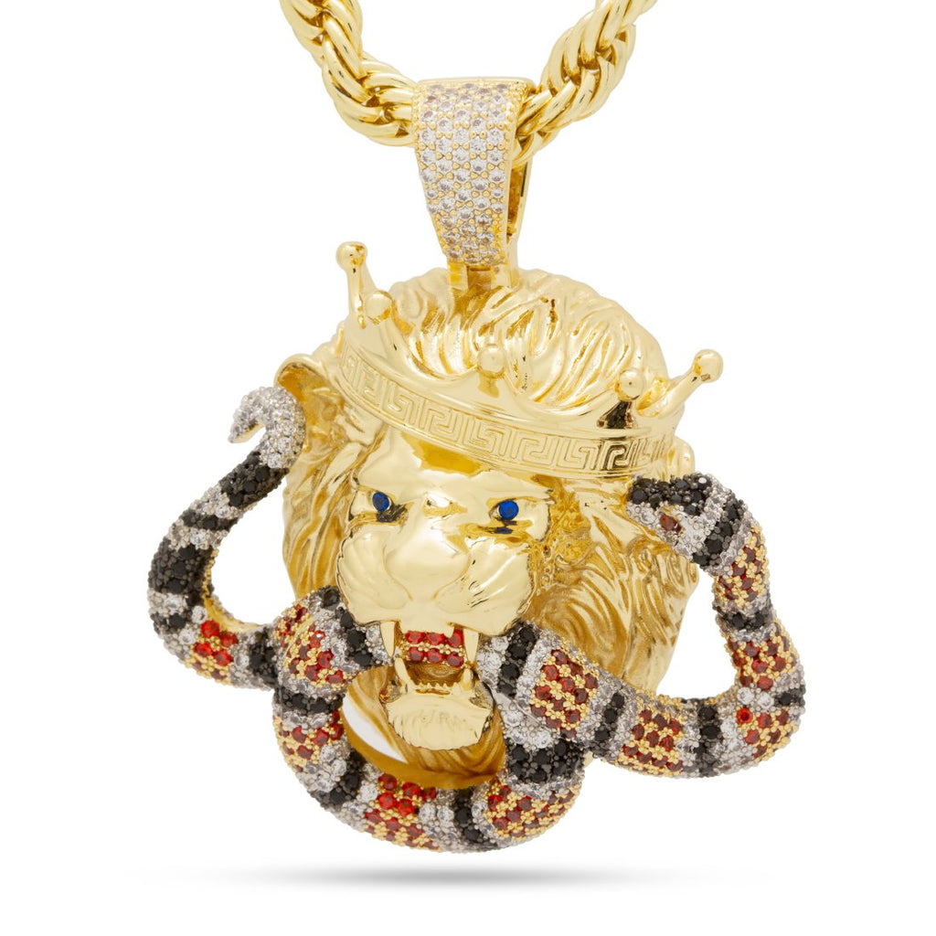 14K Gold / L Royal Lion and King Snake Necklace NKX14328