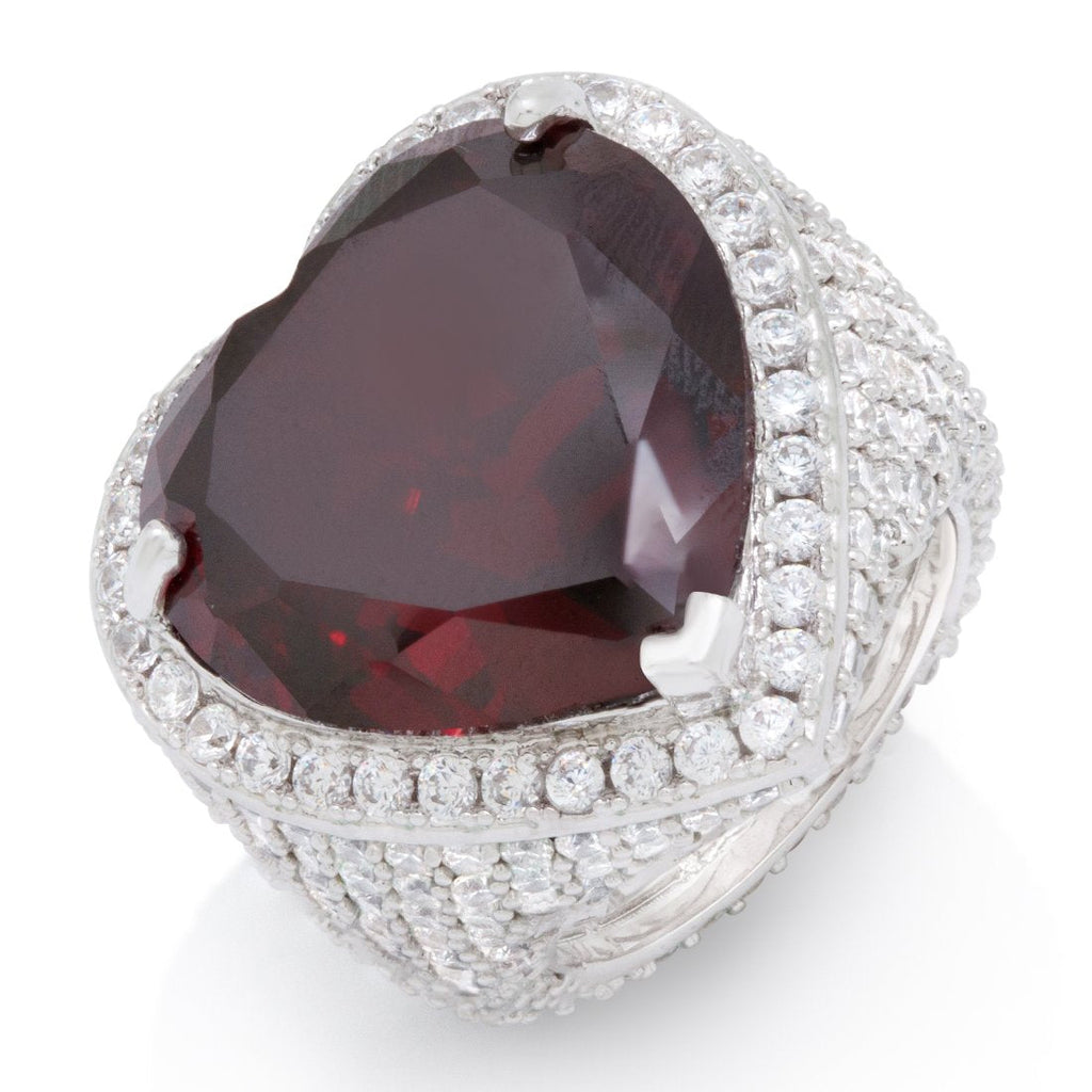 White Gold / 7 Ruby Heart Ring RGX14229-Red-Silver-7