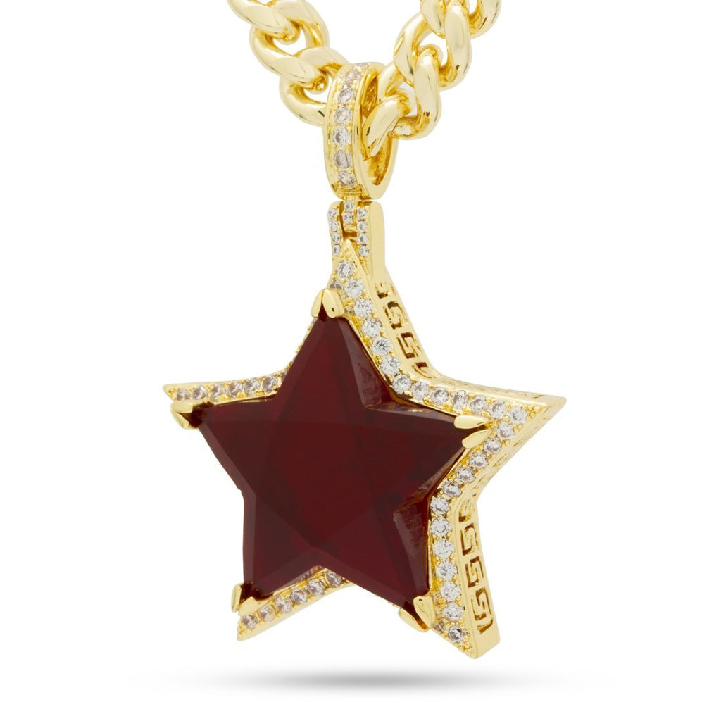 14K Gold Ruby Star Necklace NKX14216-Red