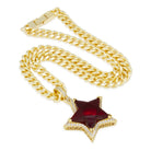 14K Gold Ruby Star Necklace NKX14216-Red