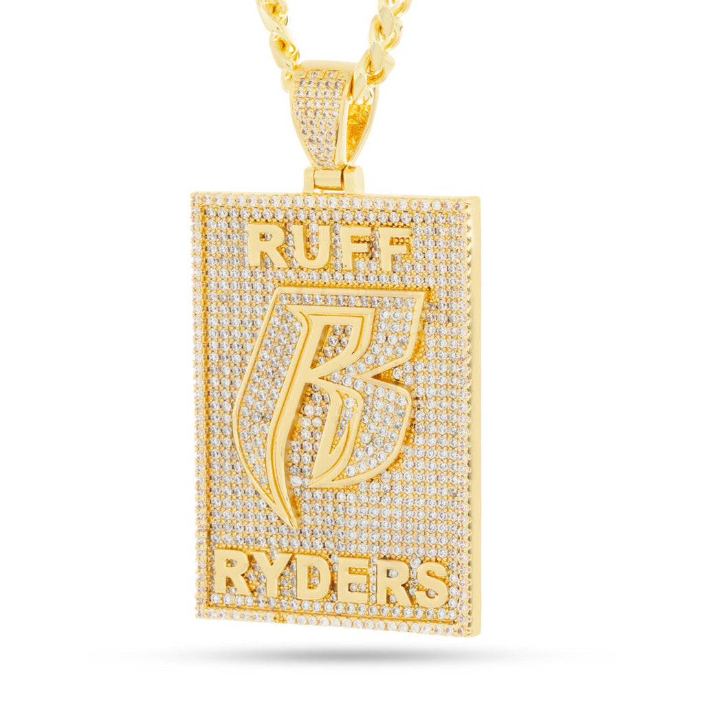 Gold Plated / 14K Gold / 2.5" Ruff Ryders x King ice - Dog Tag Logo Necklace
