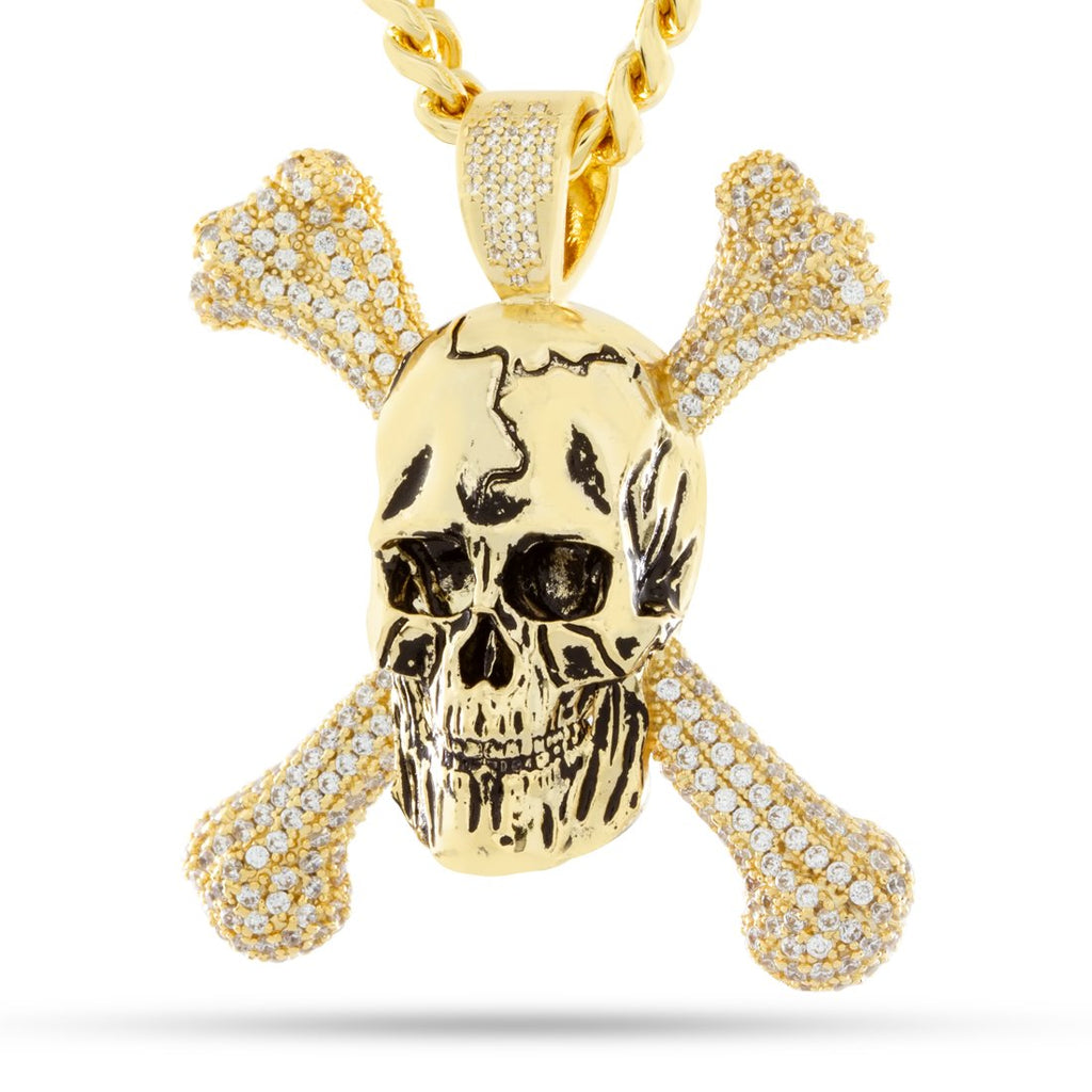 14K Gold / L Skull and Crossbones Necklace NKX14342-GOLD
