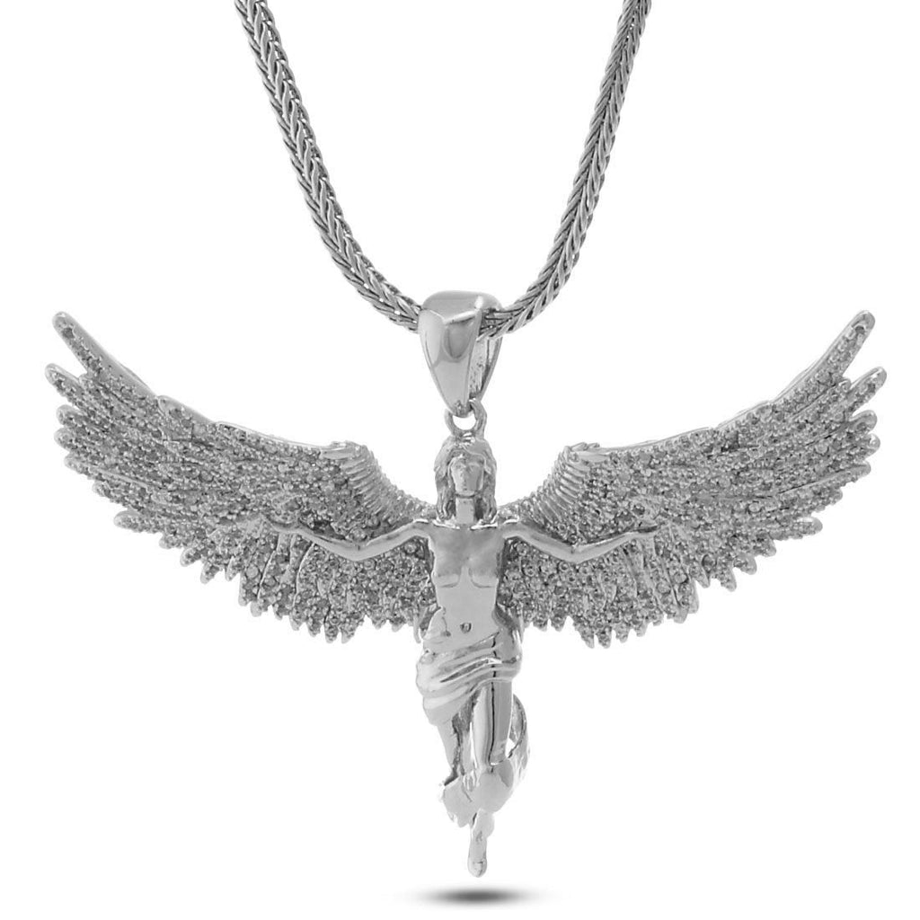White Gold / L Soaring Angel Necklace NKX11567-Silver-M