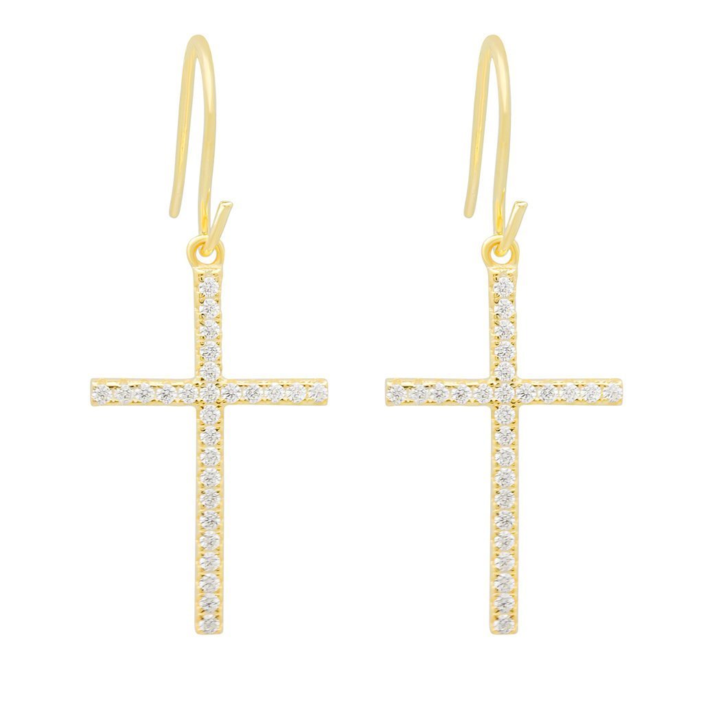 Sterling Silver / 14K Gold Thin Cross Hanging Earrings ERX12968