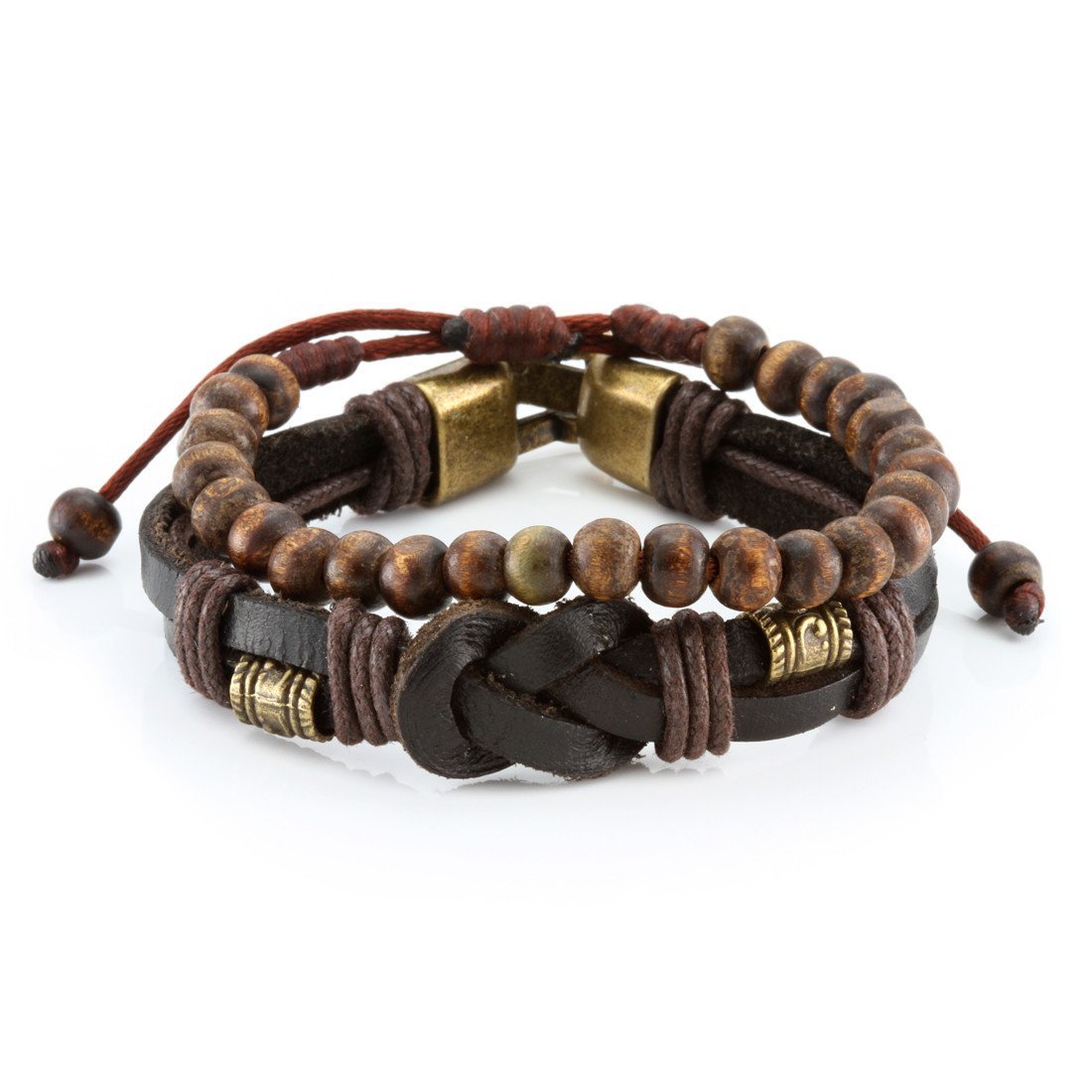 Wood Hide Bracelet Set by MARZ Beaded Bracelets King Ice