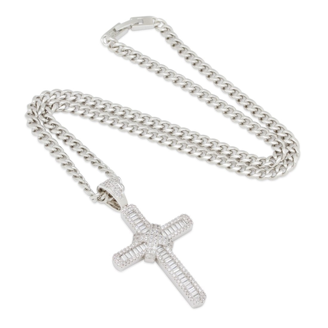Men's Hip Hop Iced Mini Jesus Cross Pendant & Figaro Chain Set – Gold/Rhodium