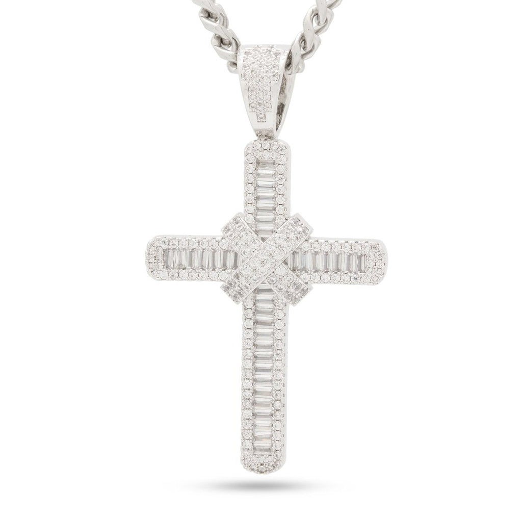 White Gold / M Wrapped Cross Necklace NKX14334-SILVER