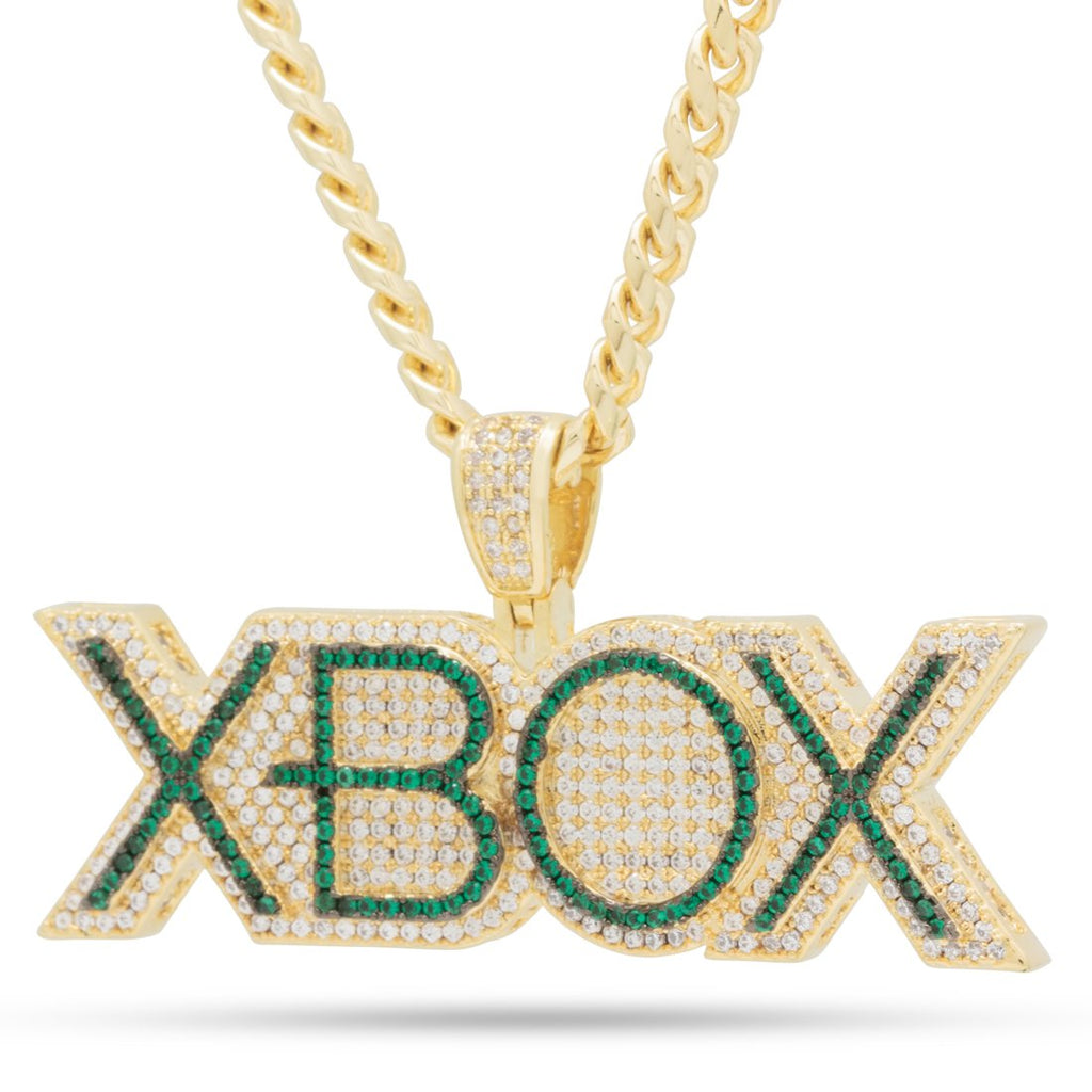 14K Gold / L Xbox x King Ice - Emerald Xbox Necklace NKX14311-GOLD
