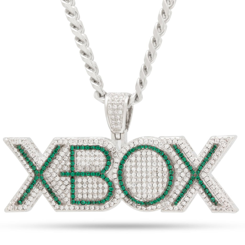 White Gold / L Xbox x King Ice - Emerald Xbox Necklace NKX14311-Silver