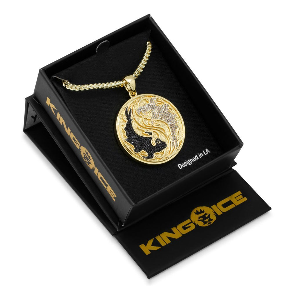14K Gold / M Yin-Yang Koi Fish Medallion Necklace NKX14043